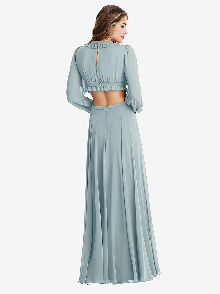 【NEW】【STYLE: LB015】ビショップ 袖 フリル シフォン カットアウト マキシ ドレス - ハーロー 【COLOR: Morning Sky】【SIZE: 00-30W】