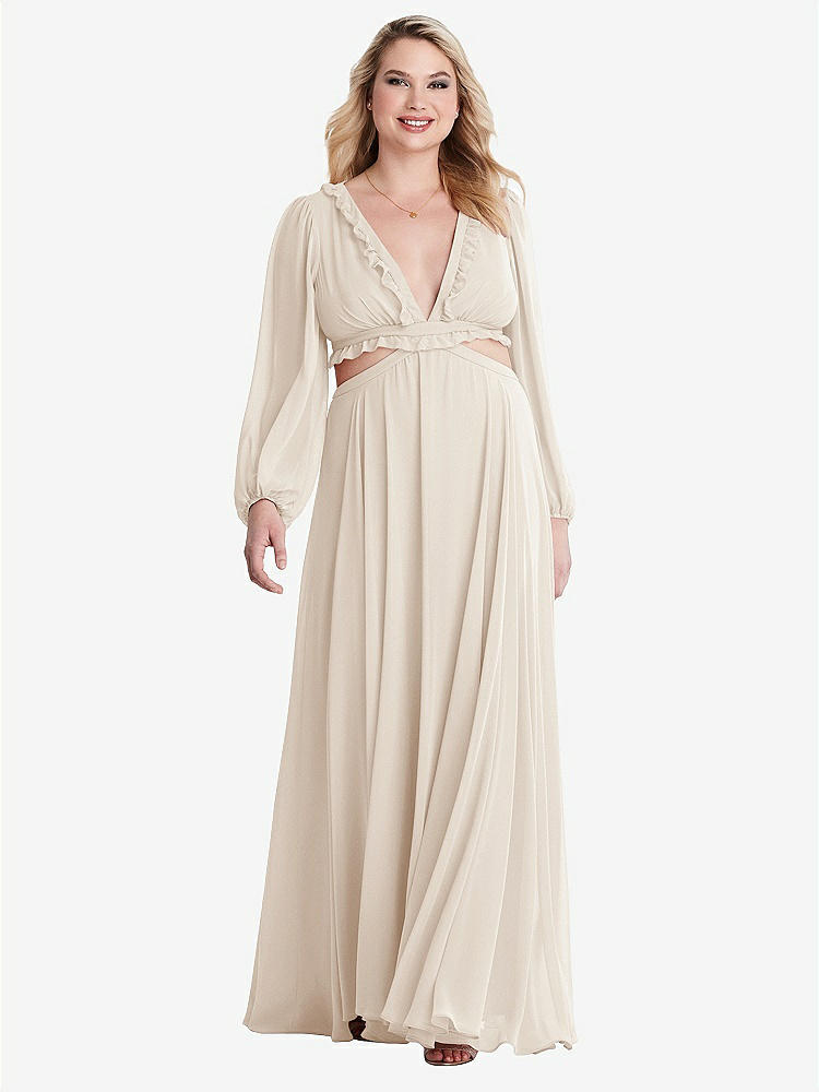 【STYLE: LB015】Bishop Sleeve Ruffled Chiffon Cutout Maxi Dress - Harlow 【COLOR: Oat】