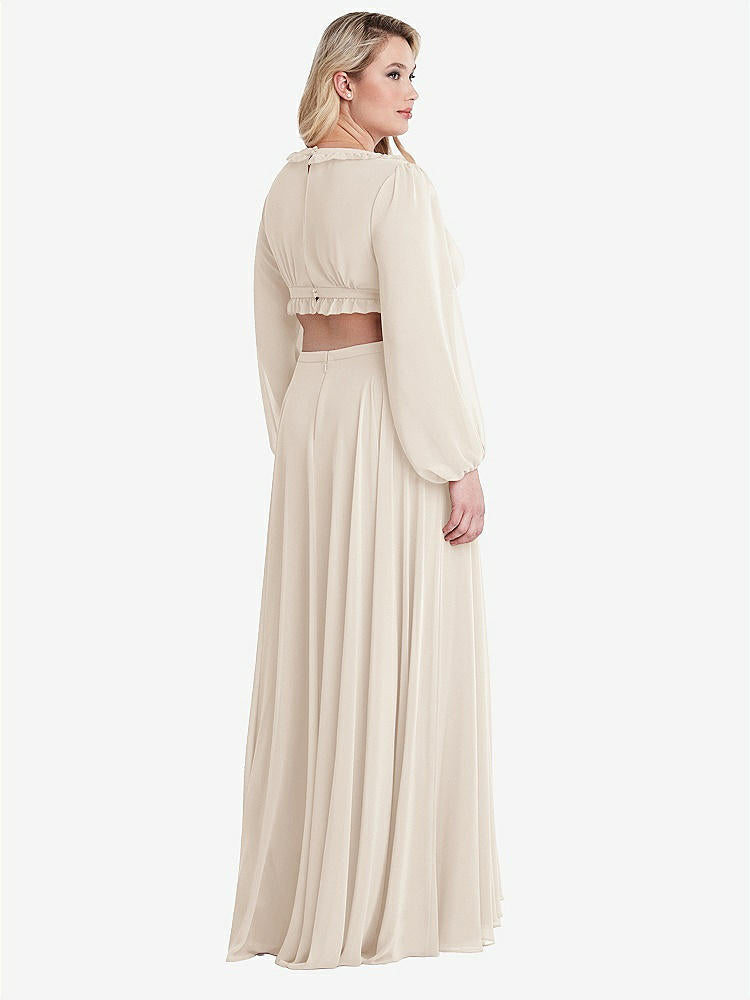 【STYLE: LB015】Bishop Sleeve Ruffled Chiffon Cutout Maxi Dress - Harlow 【COLOR: Oat】