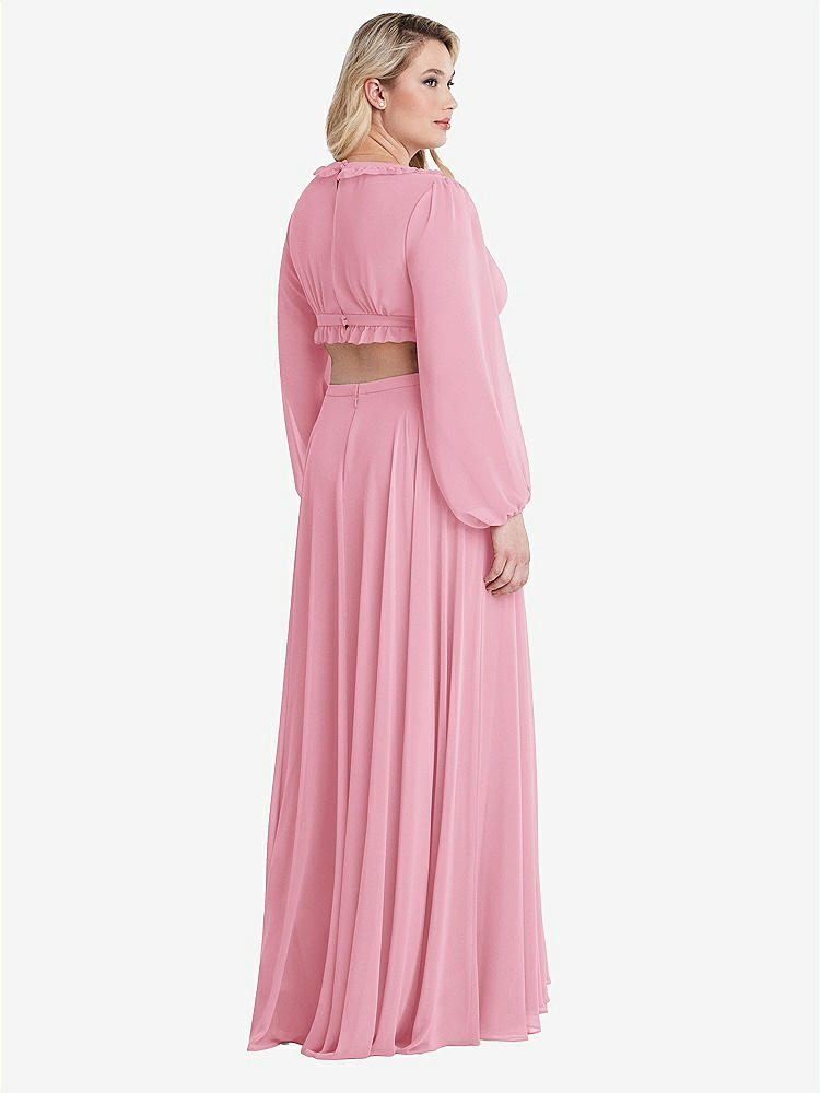 【STYLE: LB015】Bishop Sleeve Ruffled Chiffon Cutout Maxi Dress - Harlow 【COLOR: Peony Pink】