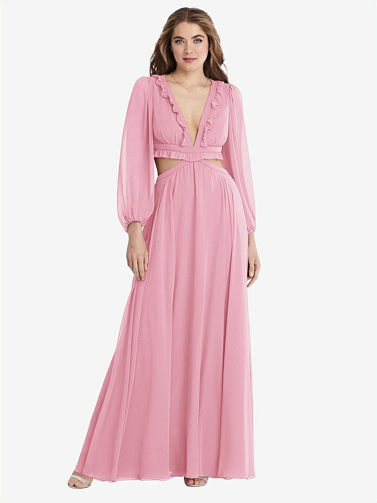 【STYLE: LB015】Bishop Sleeve Ruffled Chiffon Cutout Maxi Dress - Harlow 【COLOR: Peony Pink】