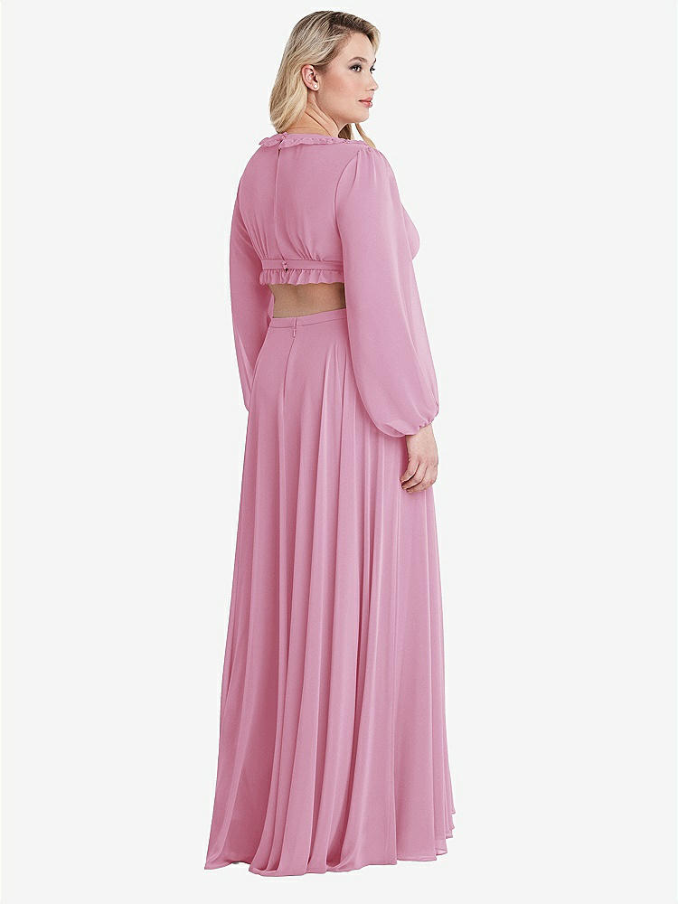 【NEW】【STYLE: LB015】ビショップ 袖 フリル シフォン カットアウト マキシ ドレス - ハーロー 【COLOR: Powder Pink】【SIZE: 00-30W】