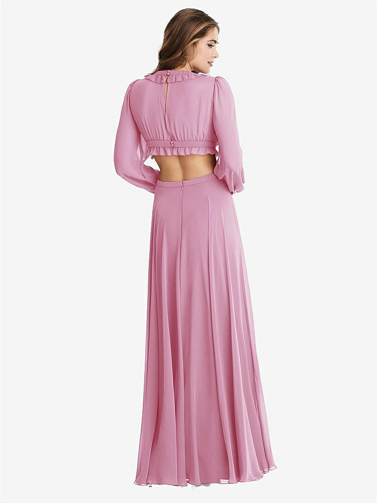 【NEW】【STYLE: LB015】ビショップ 袖 フリル シフォン カットアウト マキシ ドレス - ハーロー 【COLOR: Powder Pink】【SIZE: 00-30W】