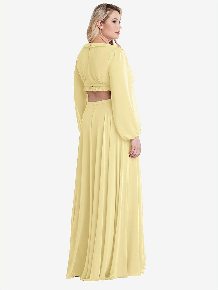 【NEW】【STYLE: LB015】ビショップ 袖 フリル シフォン カットアウト マキシ ドレス - ハーロー 【COLOR: Pale Yellow】【SIZE: 00-30W】