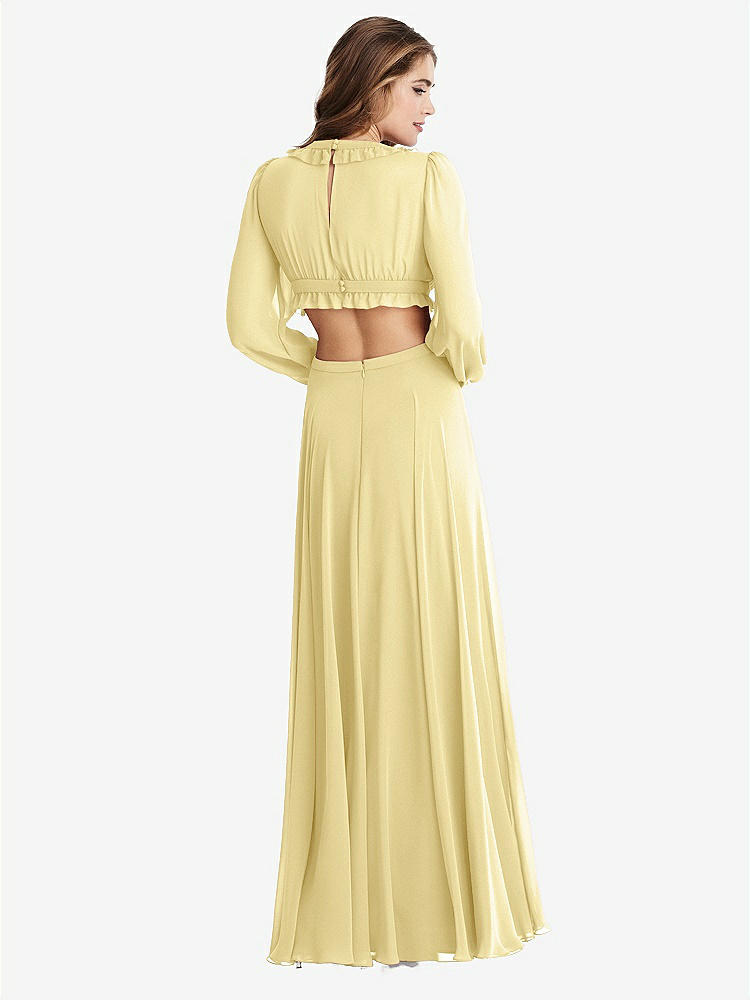 【NEW】【STYLE: LB015】ビショップ 袖 フリル シフォン カットアウト マキシ ドレス - ハーロー 【COLOR: Pale Yellow】【SIZE: 00-30W】