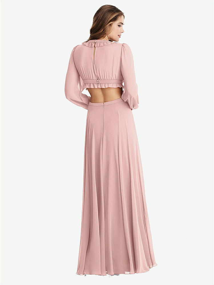 【STYLE: LB015】Bishop Sleeve Ruffled Chiffon Cutout Maxi Dress - Harlow 【COLOR: Rose - PANTONE Rose Quartz】