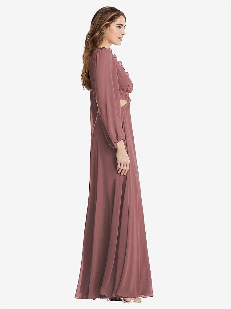 【STYLE: LB015】Bishop Sleeve Ruffled Chiffon Cutout Maxi Dress - Harlow 【COLOR: Rosewood】