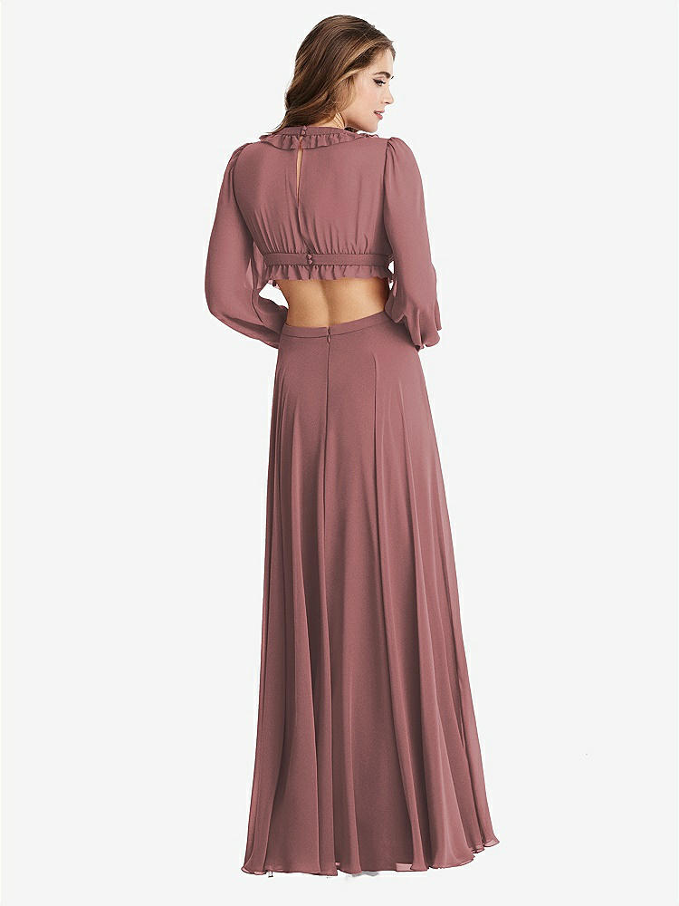 【STYLE: LB015】Bishop Sleeve Ruffled Chiffon Cutout Maxi Dress - Harlow 【COLOR: Rosewood】