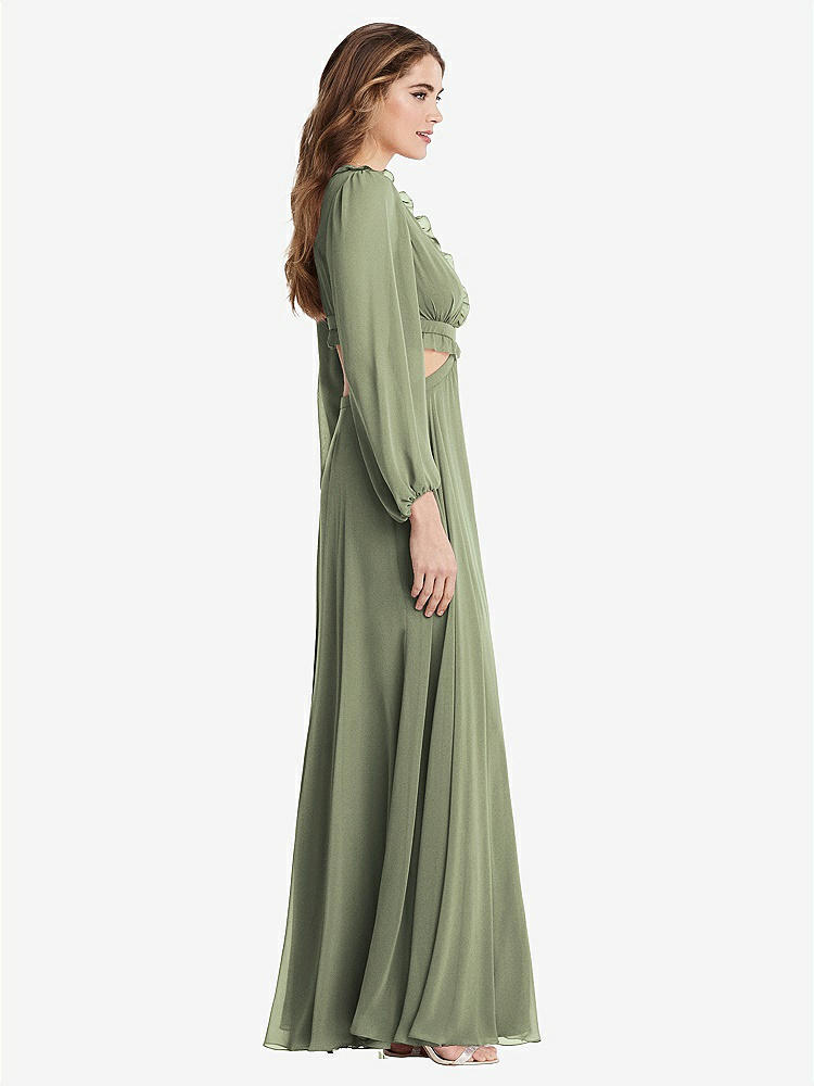 【STYLE: LB015】Bishop Sleeve Ruffled Chiffon Cutout Maxi Dress - Harlow 【COLOR: Sage】