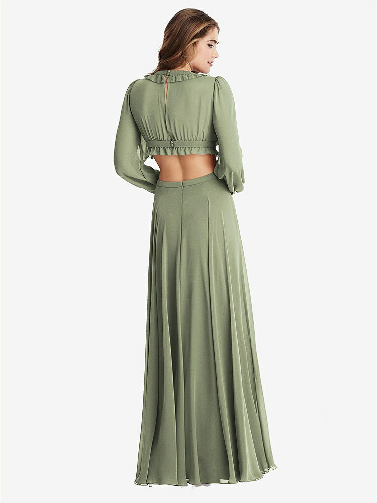 【STYLE: LB015】Bishop Sleeve Ruffled Chiffon Cutout Maxi Dress - Harlow 【COLOR: Sage】