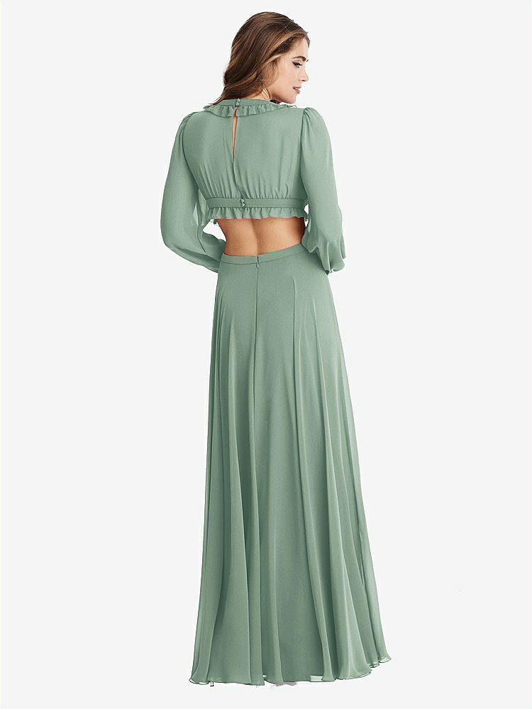 【STYLE: LB015】Bishop Sleeve Ruffled Chiffon Cutout Maxi Dress - Harlow 【COLOR: Seagrass】