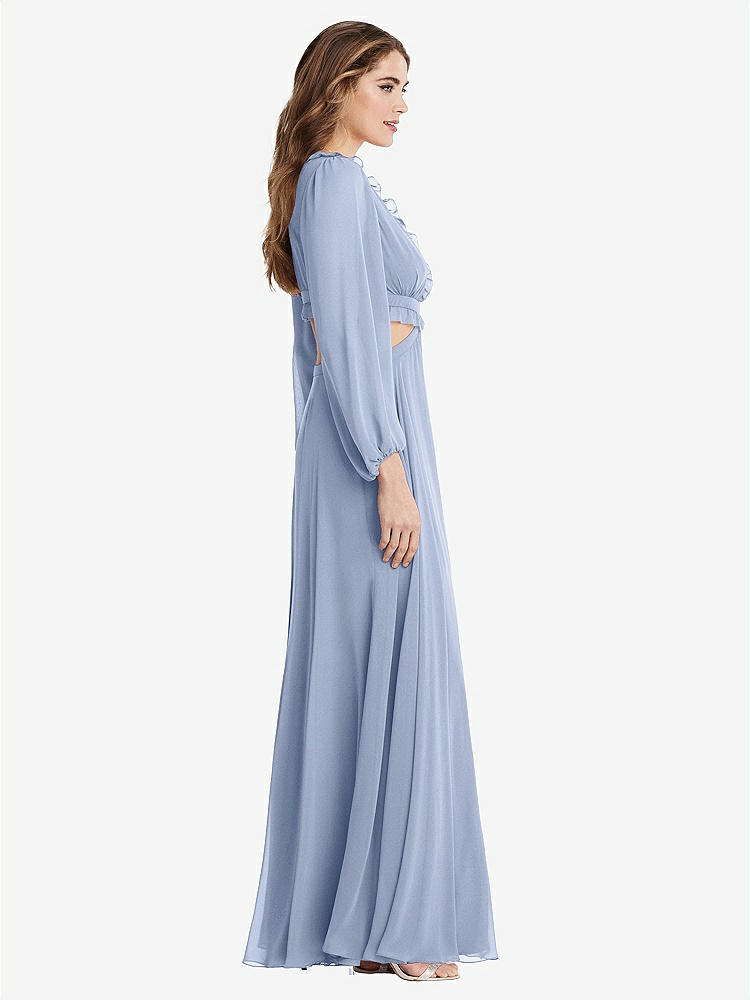 【STYLE: LB015】Bishop Sleeve Ruffled Chiffon Cutout Maxi Dress - Harlow 【COLOR: Sky Blue】
