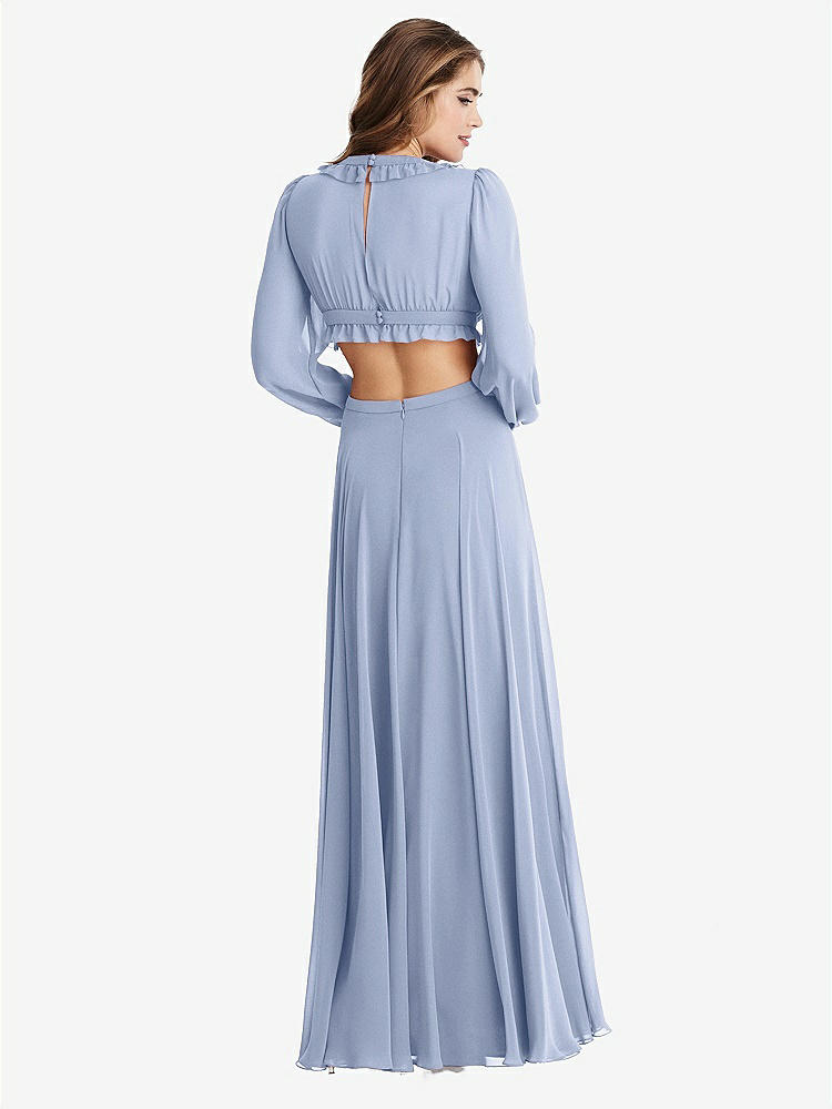 【STYLE: LB015】Bishop Sleeve Ruffled Chiffon Cutout Maxi Dress - Harlow 【COLOR: Sky Blue】