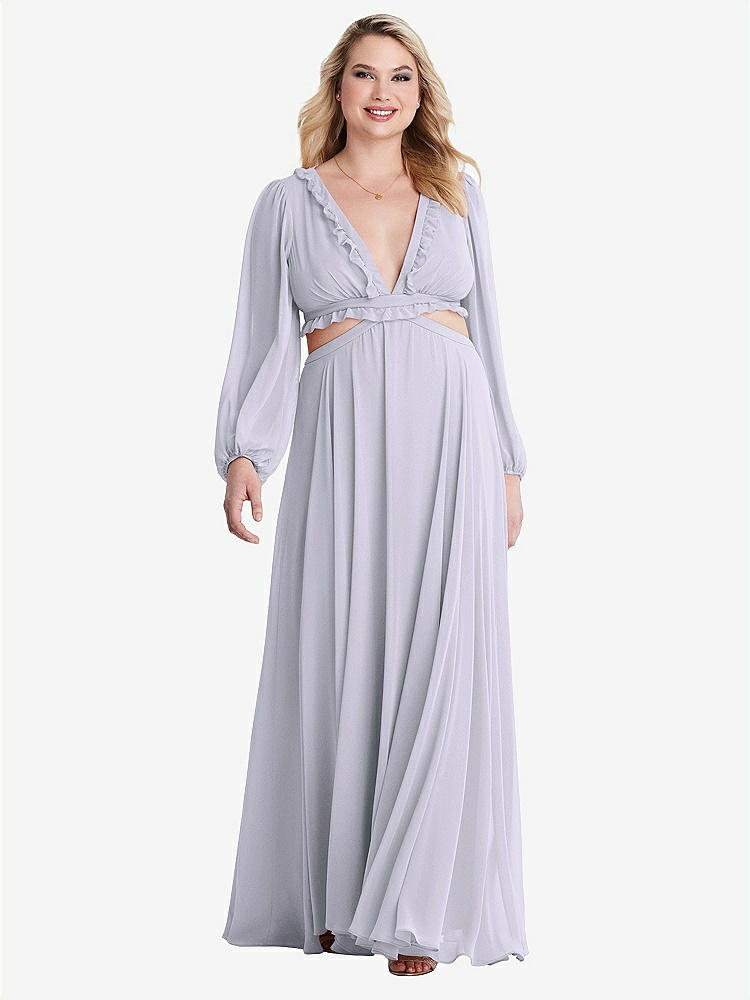 【NEW】【STYLE: LB015】ビショップ 袖 フリル シフォン カットアウト マキシ ドレス  -  ハーロー 【COLOR: Silver Dove】【SIZE: 00-30W】