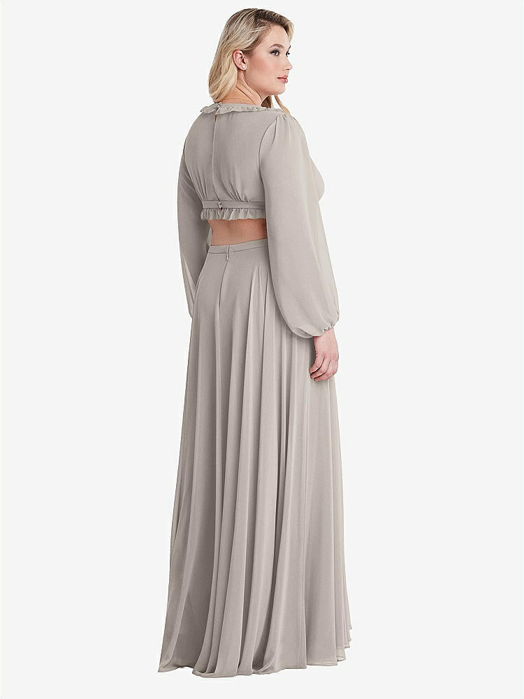 【STYLE: LB015】Bishop Sleeve Ruffled Chiffon Cutout Maxi Dress - Harlow 【COLOR: Taupe】
