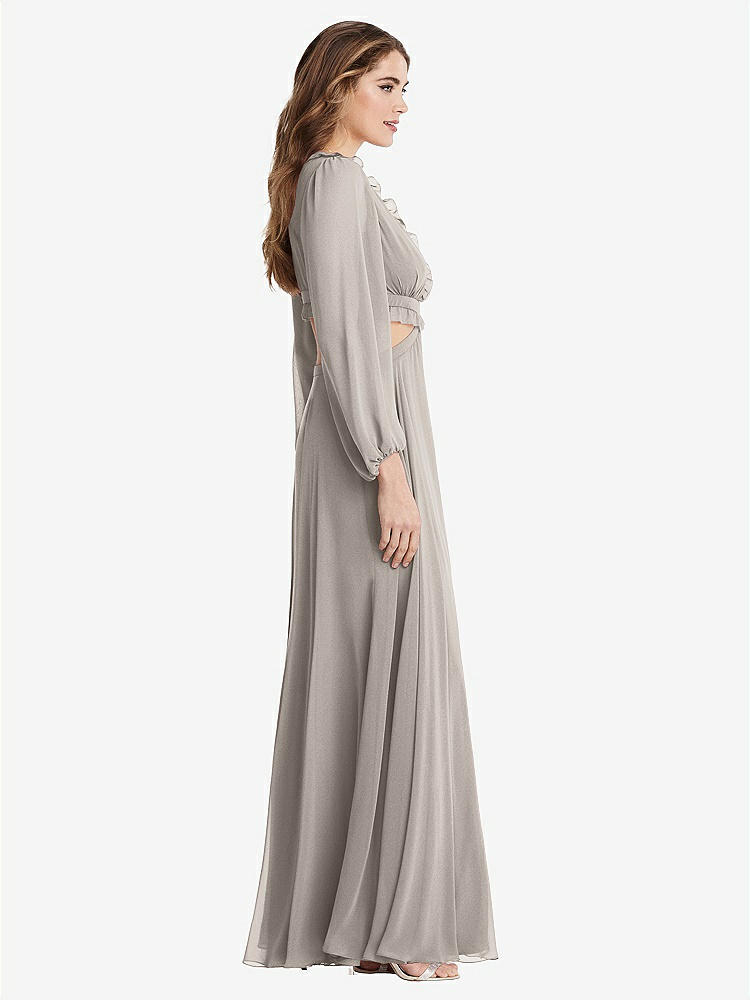 【STYLE: LB015】Bishop Sleeve Ruffled Chiffon Cutout Maxi Dress - Harlow 【COLOR: Taupe】