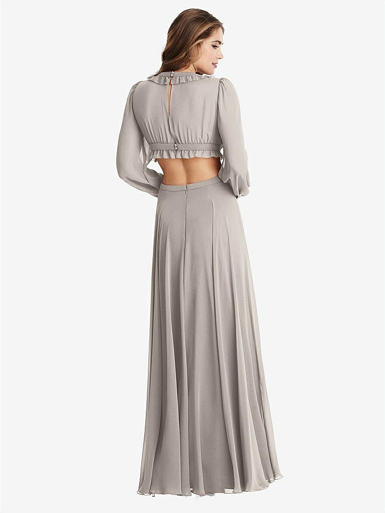 【STYLE: LB015】Bishop Sleeve Ruffled Chiffon Cutout Maxi Dress - Harlow 【COLOR: Taupe】