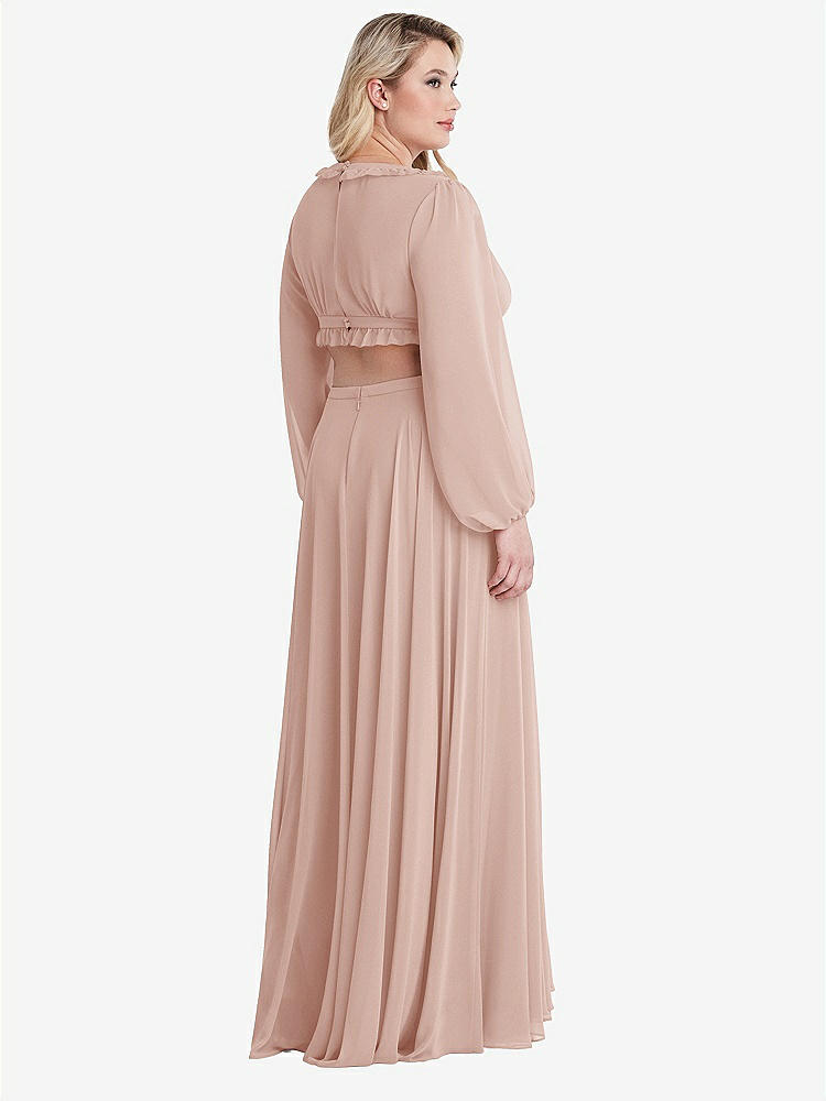【STYLE: LB015】Bishop Sleeve Ruffled Chiffon Cutout Maxi Dress - Harlow 【COLOR: Toasted Sugar】