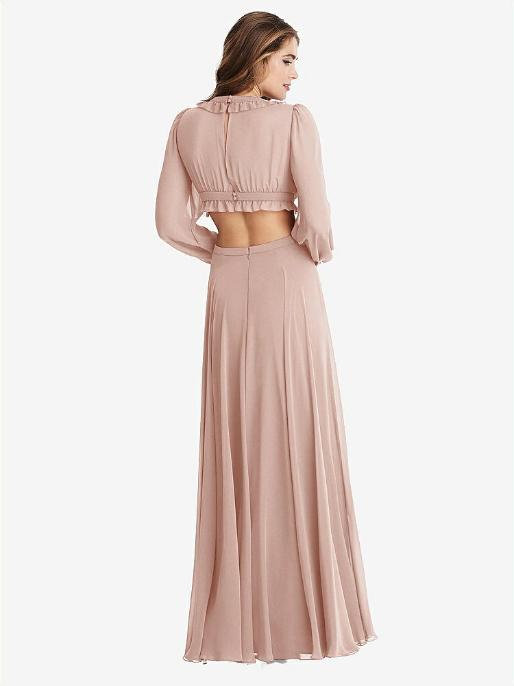 【STYLE: LB015】Bishop Sleeve Ruffled Chiffon Cutout Maxi Dress - Harlow 【COLOR: Toasted Sugar】