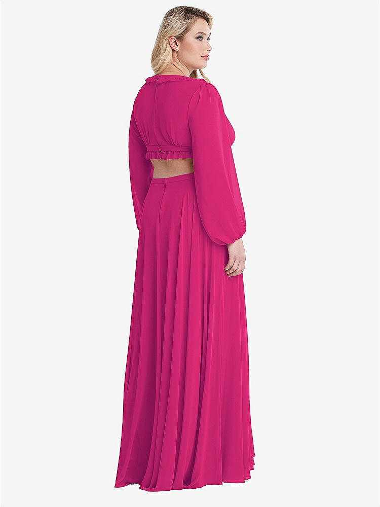 【STYLE: LB015】Bishop Sleeve Ruffled Chiffon Cutout Maxi Dress - Harlow 【COLOR: Think Pink】