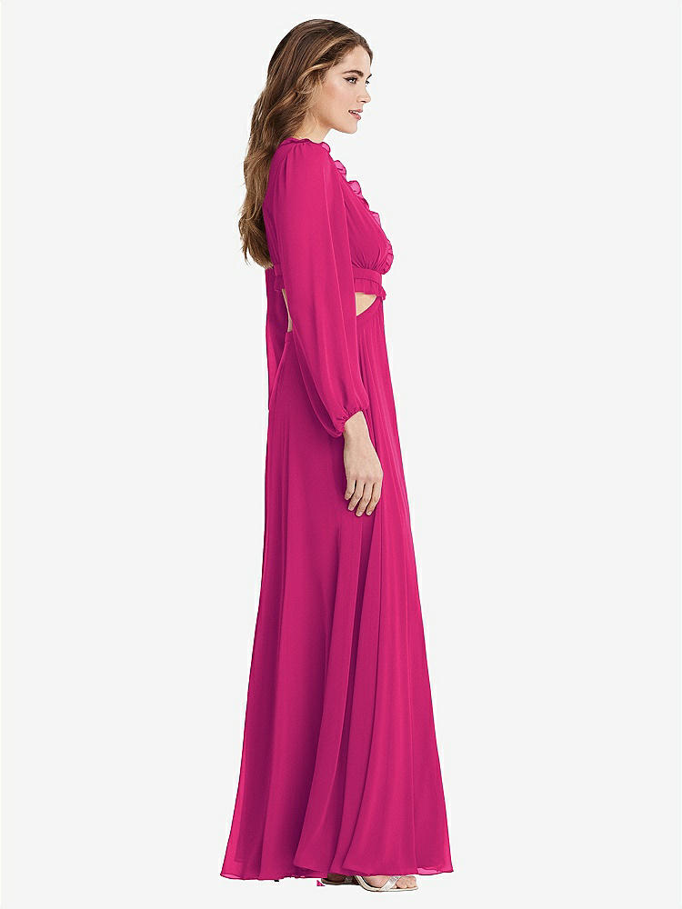 【STYLE: LB015】Bishop Sleeve Ruffled Chiffon Cutout Maxi Dress - Harlow 【COLOR: Think Pink】