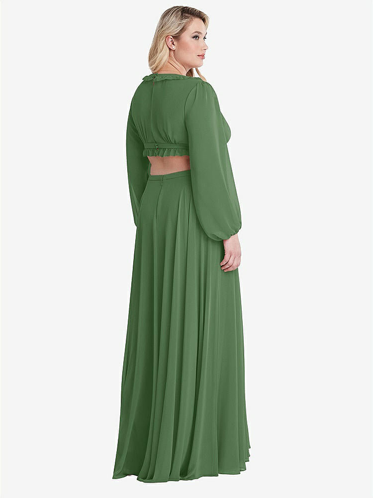 【STYLE: LB015】Bishop Sleeve Ruffled Chiffon Cutout Maxi Dress - Harlow 【COLOR: Vineyard Green】