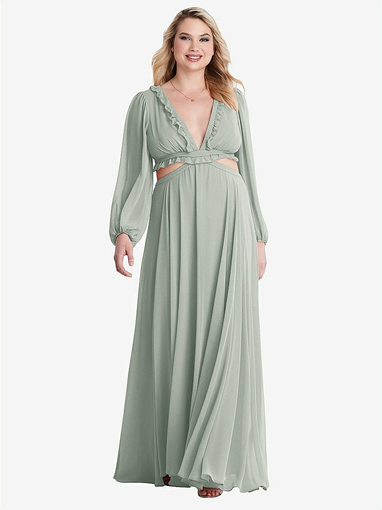 【STYLE: LB015】Bishop Sleeve Ruffled Chiffon Cutout Maxi Dress - Harlow 【COLOR: Willow Green】