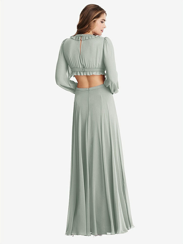 【STYLE: LB015】Bishop Sleeve Ruffled Chiffon Cutout Maxi Dress - Harlow 【COLOR: Willow Green】