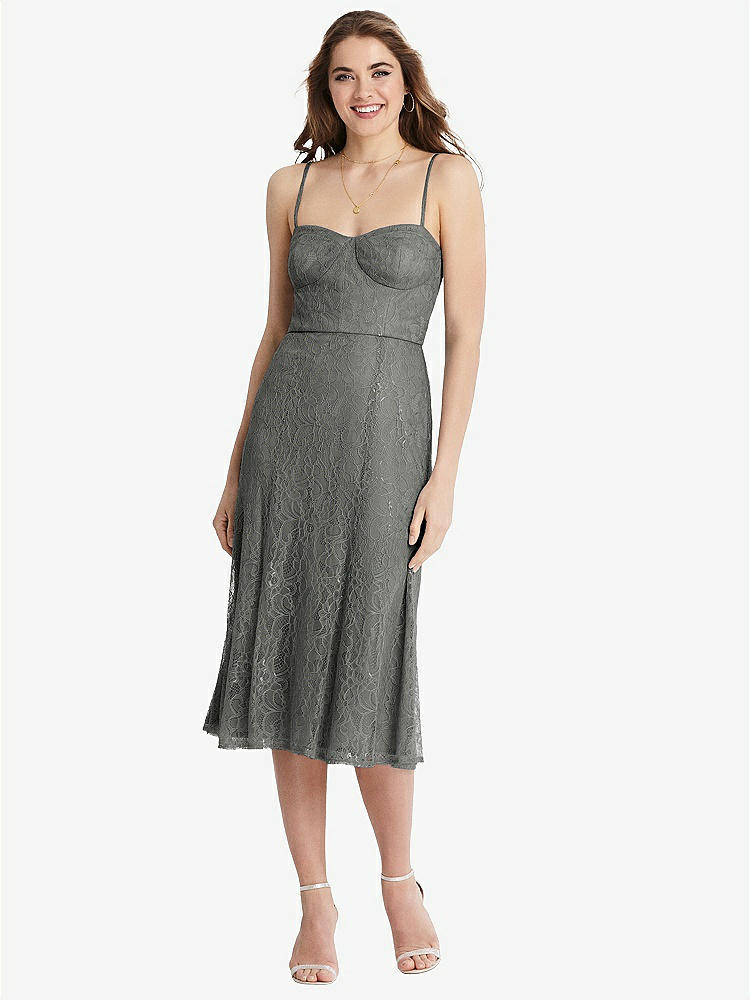 【STYLE: 1533】Lace Bustier Midi Dress with Spaghetti Straps【COLOR: Charcoal Gray】