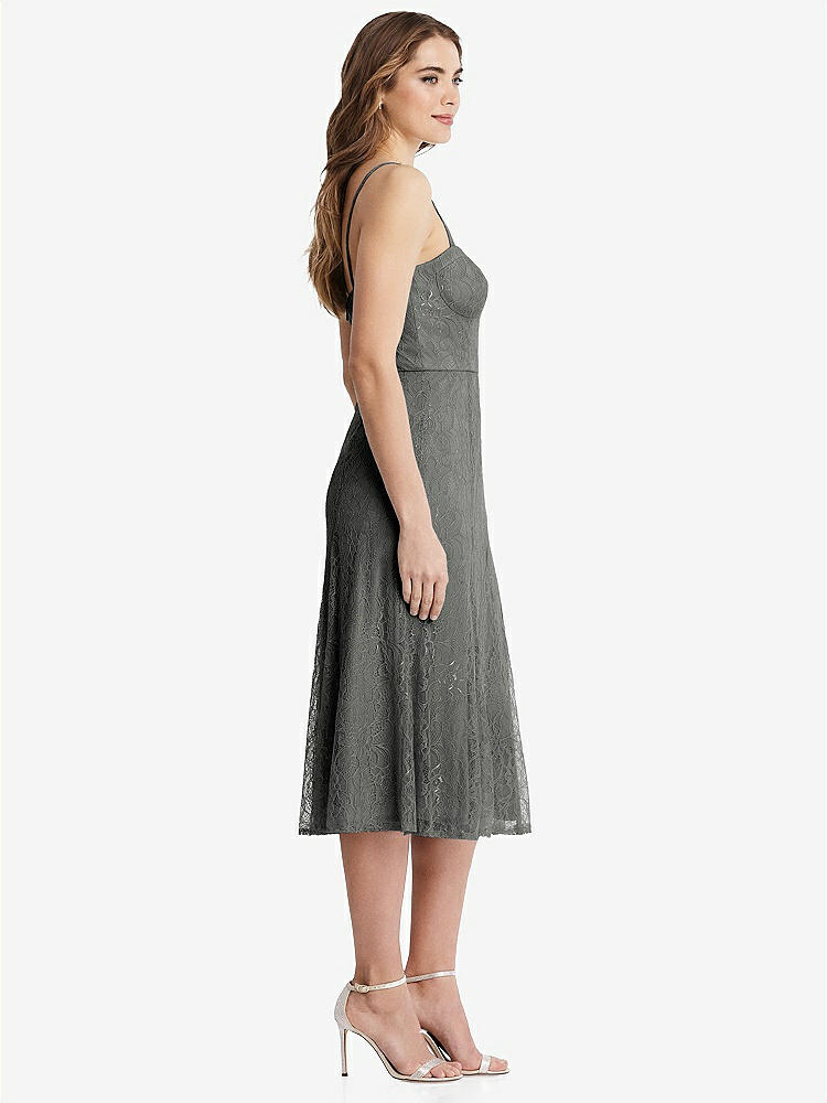 【STYLE: 1533】Lace Bustier Midi Dress with Spaghetti Straps【COLOR: Charcoal Gray】