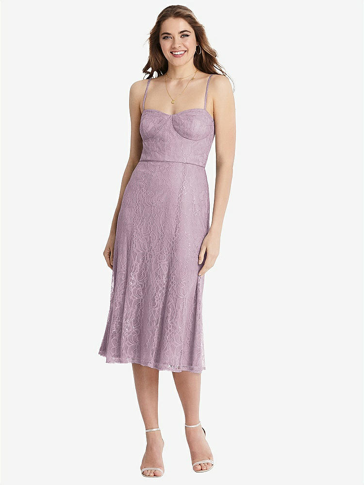 【STYLE: 1533】Lace Bustier Midi Dress with Spaghetti Straps【COLOR: Suede Rose】