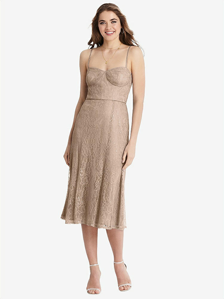 【STYLE: 1533】Lace Bustier Midi Dress with Spaghetti Straps【COLOR: Topaz】