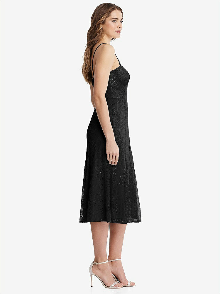 【STYLE: 1533】Lace Bustier Midi Dress with Spaghetti Straps【COLOR: Black】