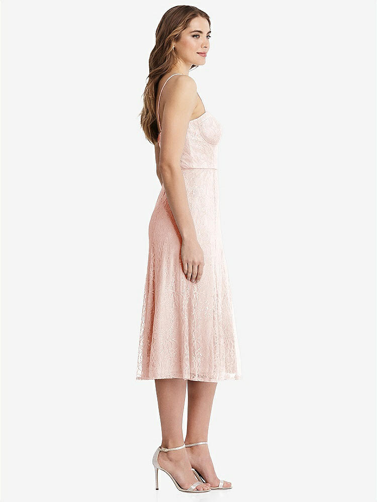 【STYLE: 1533】Lace Bustier Midi Dress with Spaghetti Straps【COLOR: Blush】
