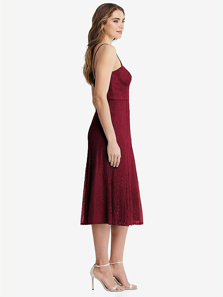 【STYLE: 1533】Lace Bustier Midi Dress with Spaghetti Straps【COLOR: Burgundy】
