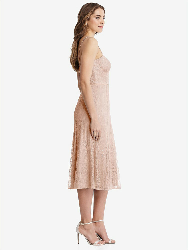 【STYLE: 1533】Lace Bustier Midi Dress with Spaghetti Straps【COLOR: Cameo】