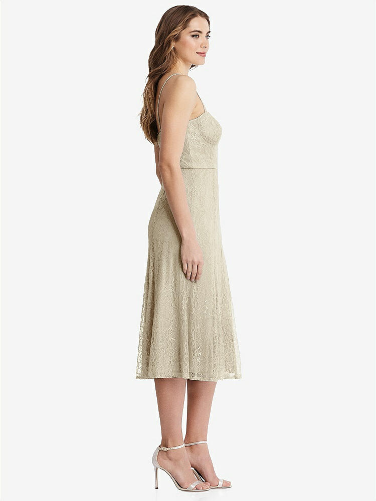 【STYLE: 1533】Lace Bustier Midi Dress with Spaghetti Straps【COLOR: Champagne】