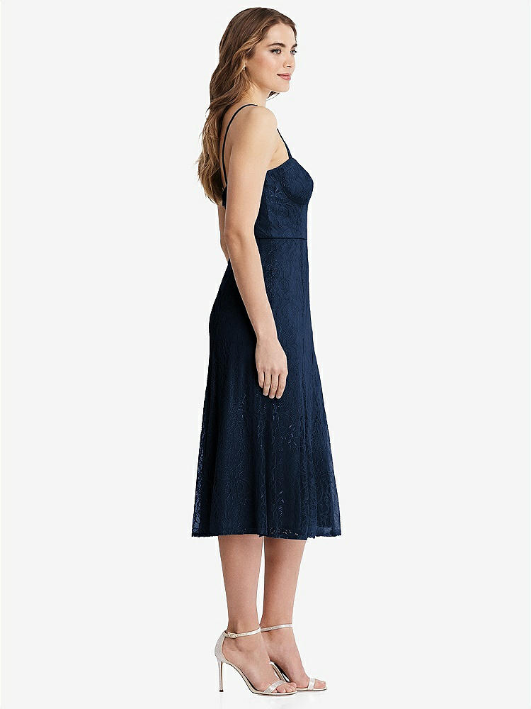 【STYLE: 1533】Lace Bustier Midi Dress with Spaghetti Straps【COLOR: Midnight Navy】