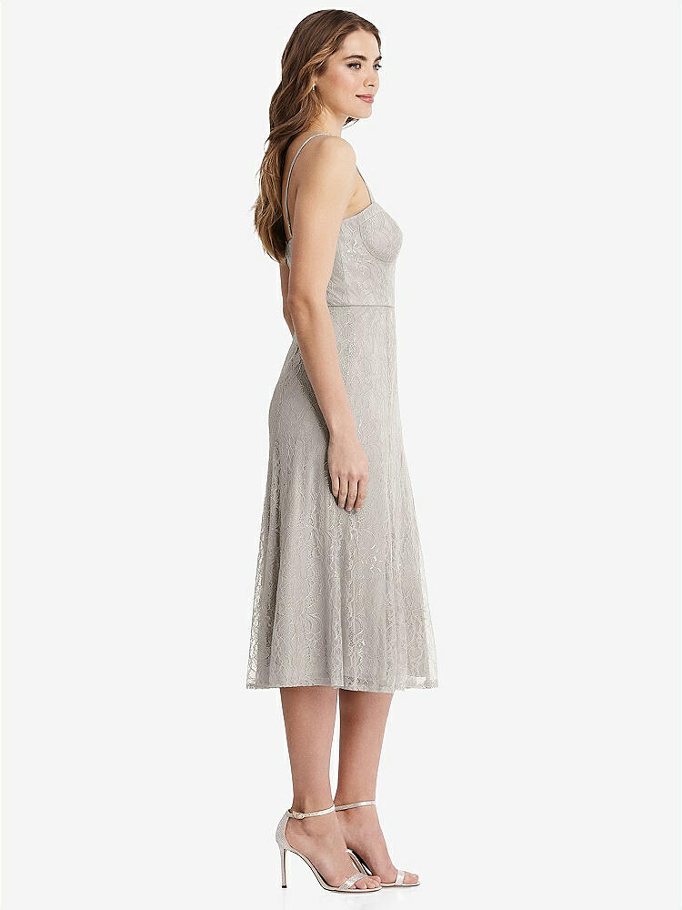 【STYLE: 1533】Lace Bustier Midi Dress with Spaghetti Straps【COLOR: Oyster】