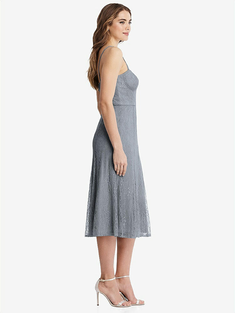 【STYLE: 1533】Lace Bustier Midi Dress with Spaghetti Straps【COLOR: Platinum】