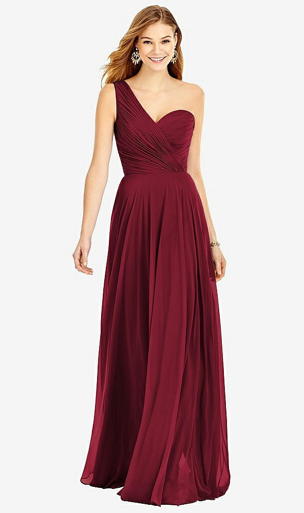 【STYLE: TH025】One-Shoulder Draped Chiffon Maxi Dress - Dani【COLOR: Burgundy】