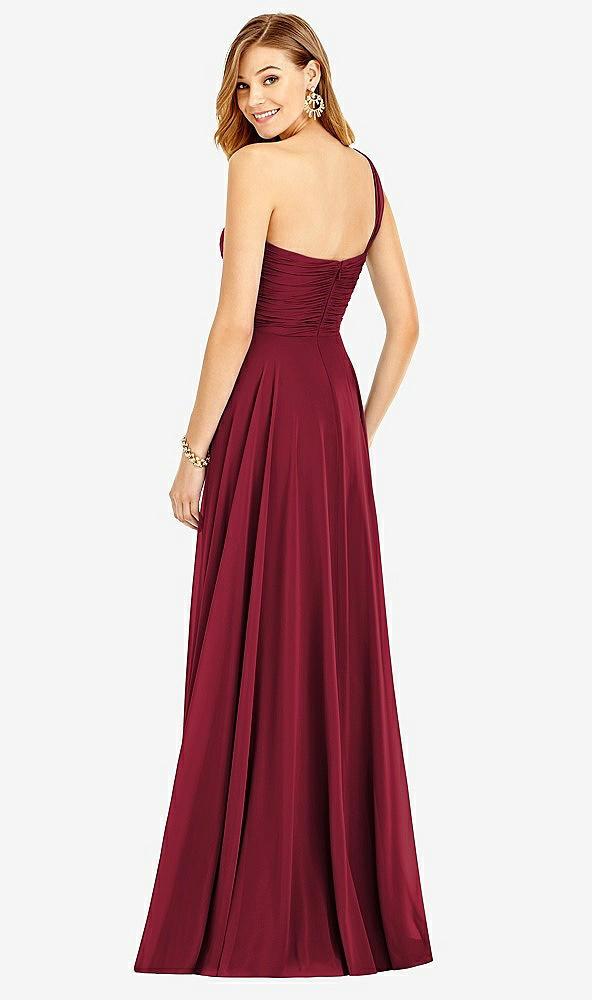 【STYLE: TH025】One-Shoulder Draped Chiffon Maxi Dress - Dani【COLOR: Burgundy】