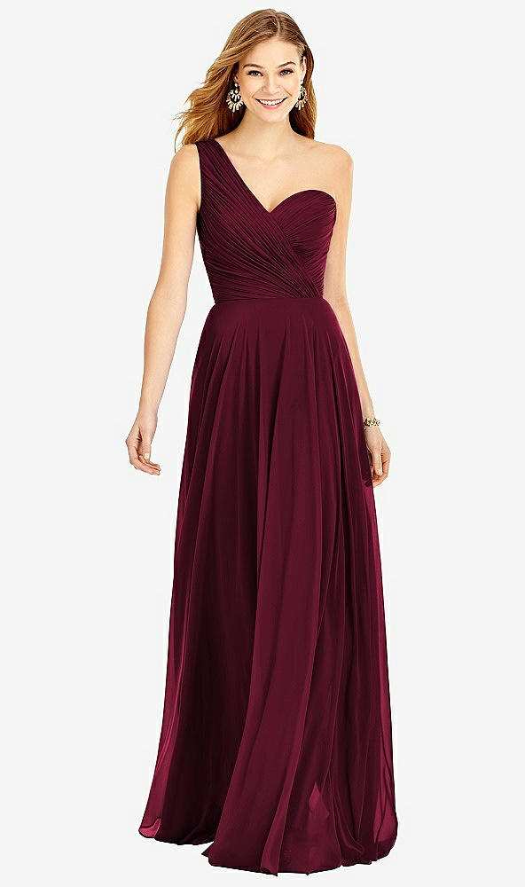 【STYLE: TH025】One-Shoulder Draped Chiffon Maxi Dress - Dani【COLOR: Cabernet】