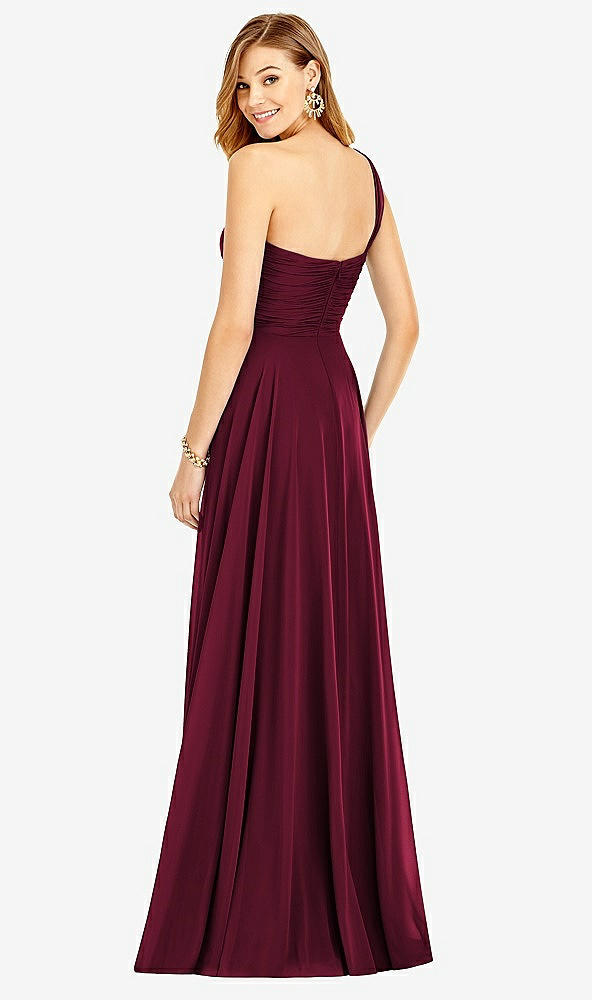 【STYLE: TH025】One-Shoulder Draped Chiffon Maxi Dress - Dani【COLOR: Cabernet】