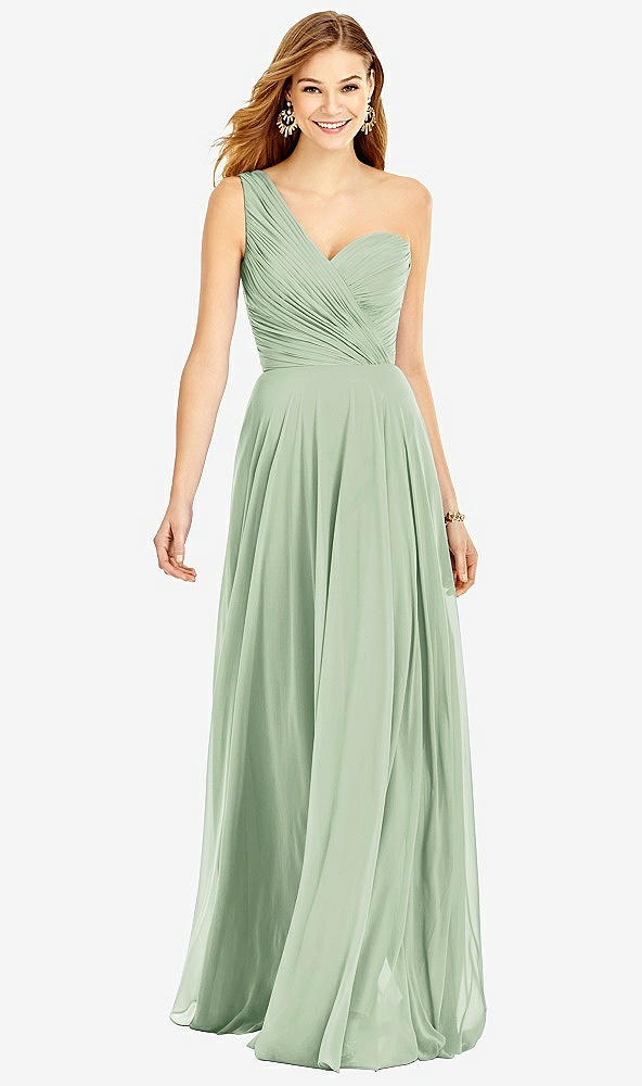 【STYLE: TH025】One-Shoulder Draped Chiffon Maxi Dress - Dani【COLOR: Celadon】
