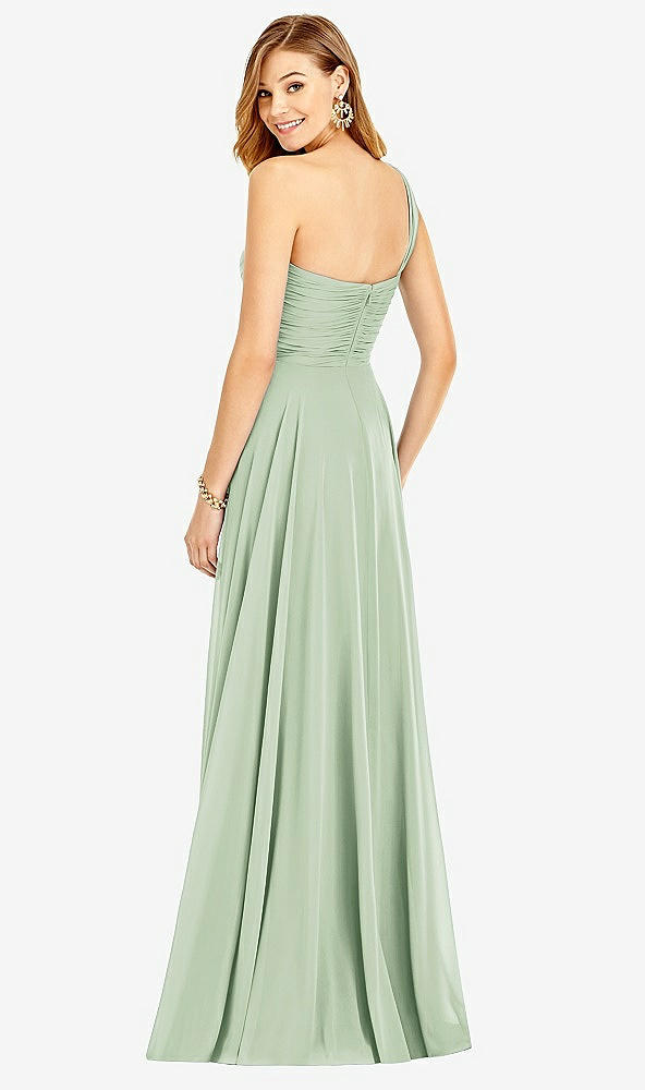 【STYLE: TH025】One-Shoulder Draped Chiffon Maxi Dress - Dani【COLOR: Celadon】