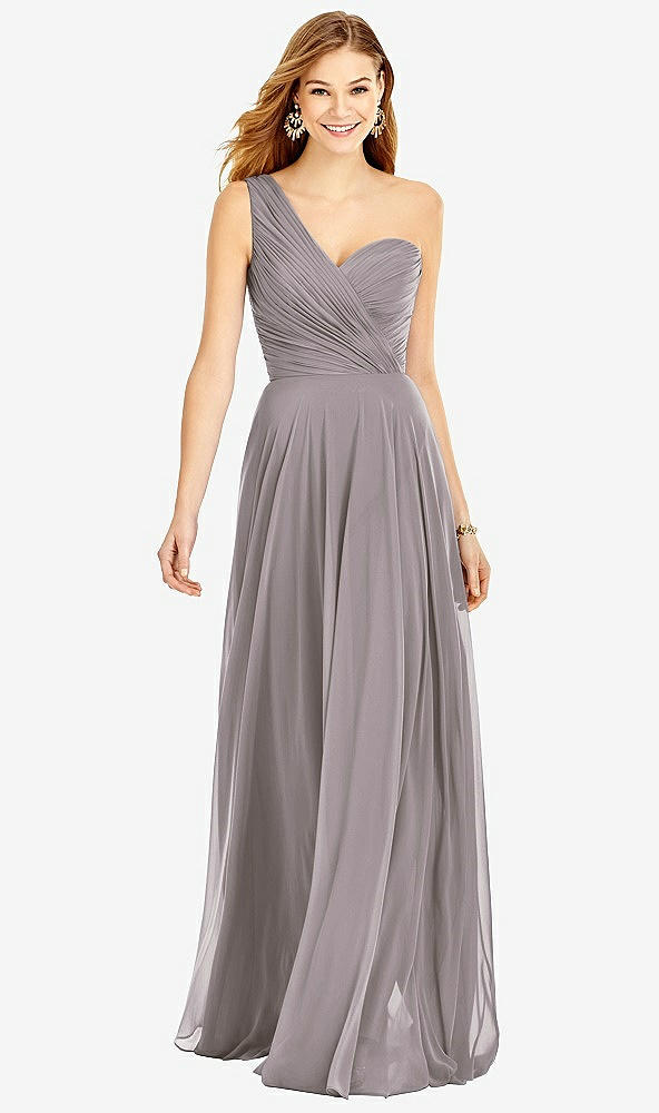 【STYLE: TH025】One-Shoulder Draped Chiffon Maxi Dress - Dani【COLOR: Cashmere Gray】