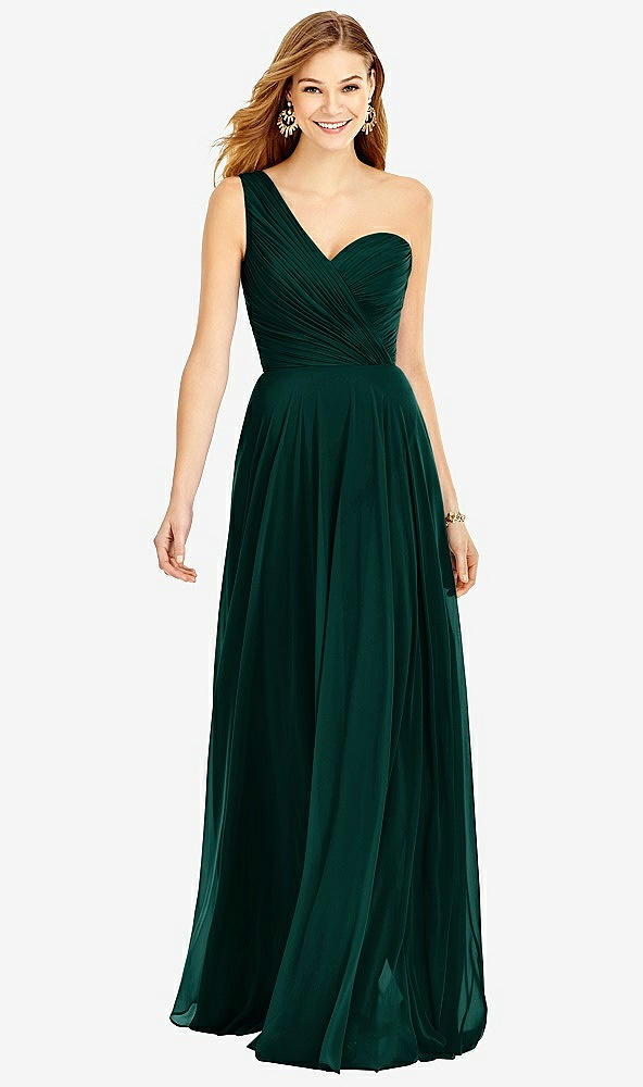 【STYLE: TH025】One-Shoulder Draped Chiffon Maxi Dress - Dani【COLOR: Evergreen】