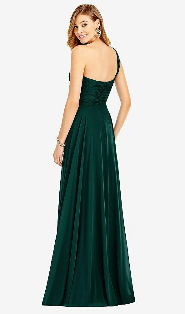 【STYLE: TH025】One-Shoulder Draped Chiffon Maxi Dress - Dani【COLOR: Evergreen】