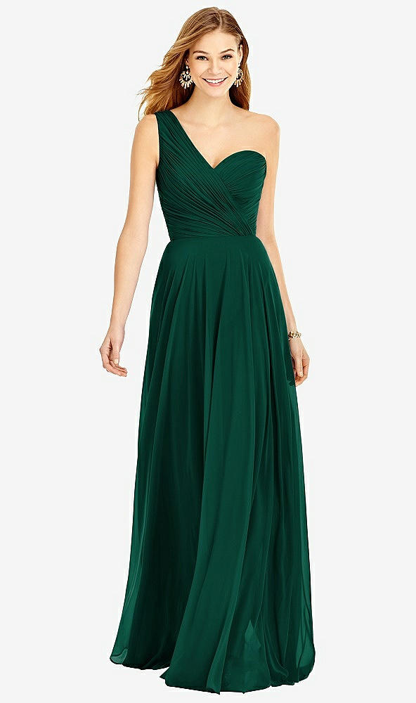 【STYLE: TH025】One-Shoulder Draped Chiffon Maxi Dress - Dani【COLOR: Hunter Green】